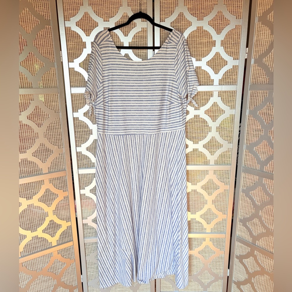 Emma & Michele Navy and White Striped Midi Dress